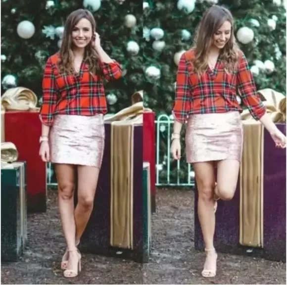 ANTHROPOLOGIE BISHOP   YOUNG Reversible Rose Gold/Silver Sequin Mini Skirt Sz: M