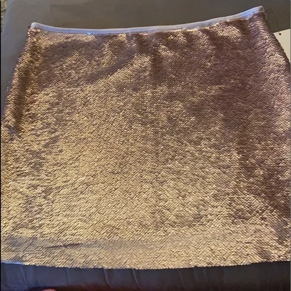 ANTHROPOLOGIE BISHOP   YOUNG Reversible Rose Gold/Silver Sequin Mini Skirt Sz: M