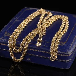 Antique Victorian 10K Yellow Gold Rope Link Chain Necklace - 27 inches