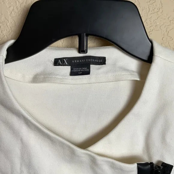 Armani Exchange Womens Small White Black Colorblock Moto Jacket