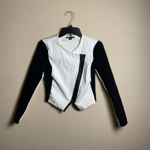 Armani Exchange Womens Small White Black Colorblock Moto Jacket