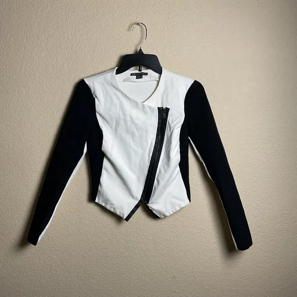 Armani Exchange Womens Small White Black Colorblock Moto Jacket