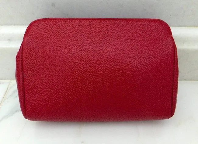 Authentic Chanel Vintage Caviar Red Wallet On Chain (WOC) Handbag