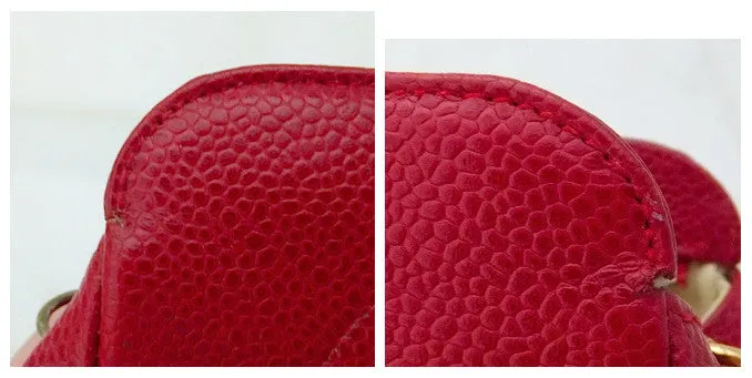 Authentic Chanel Vintage Caviar Red Wallet On Chain (WOC) Handbag