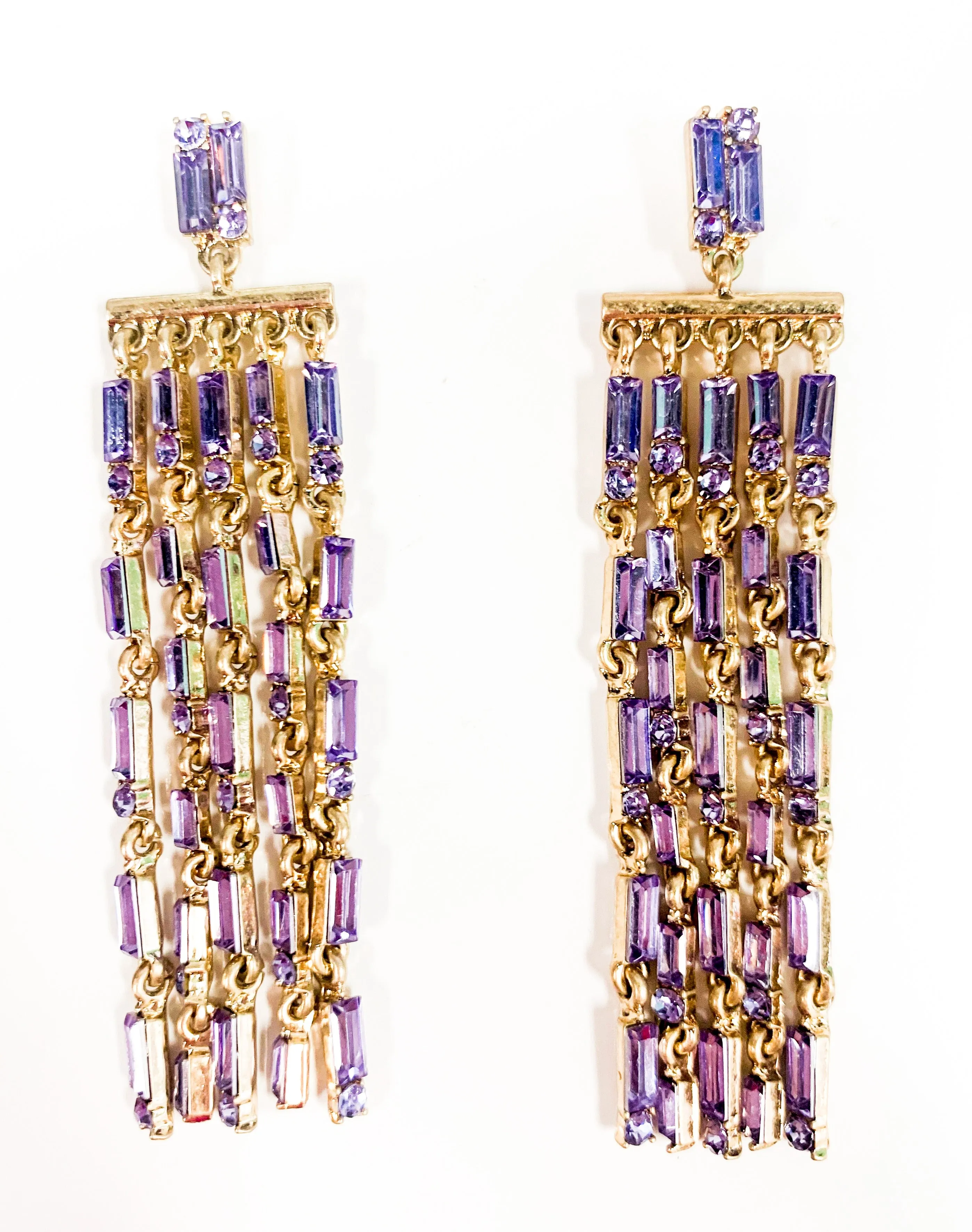 Baguette Jewel Tassel Earrings - Lavender