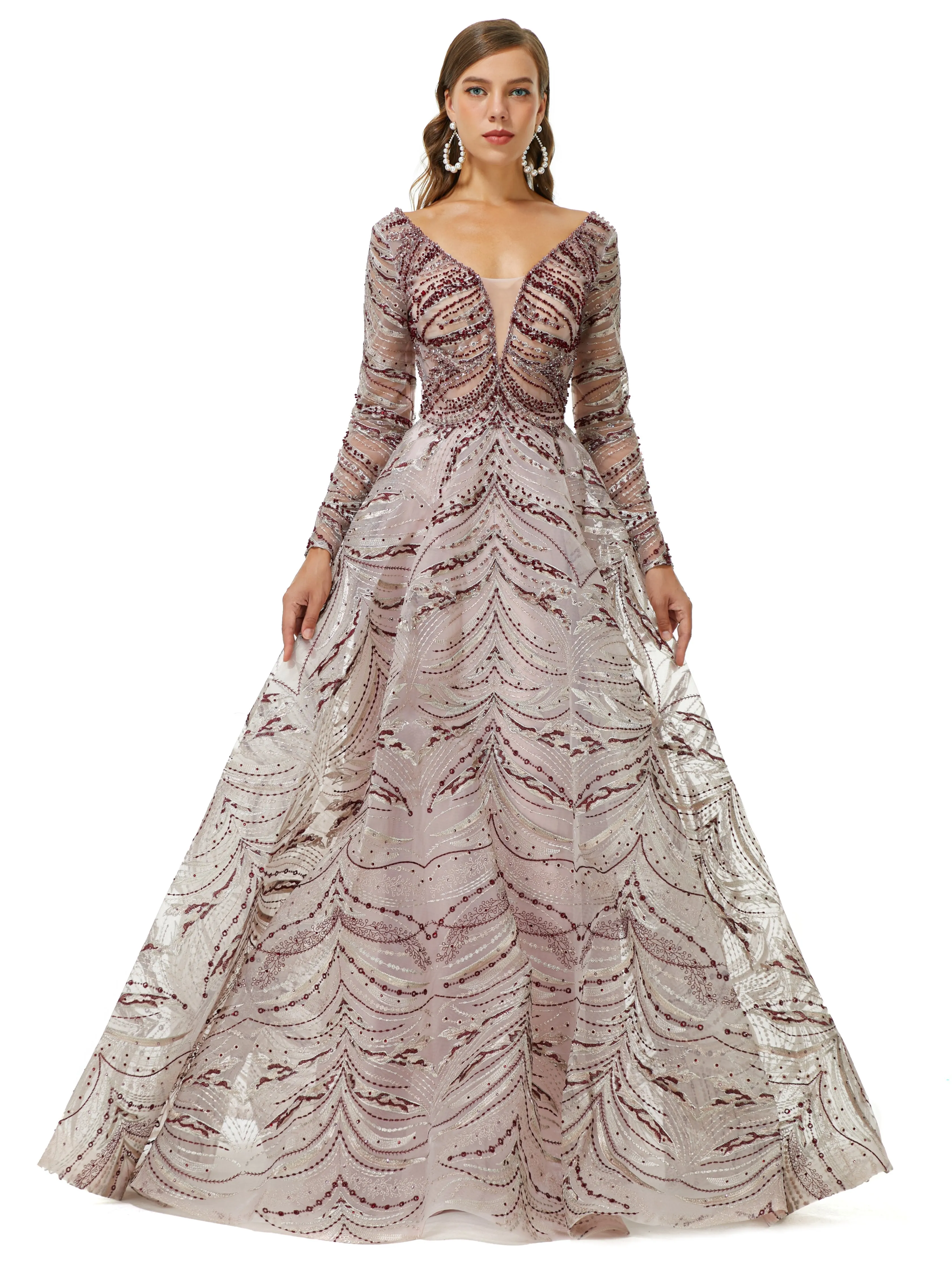Ballbella Design | Sparkle Beaded Long Sleeves Prom Dresses