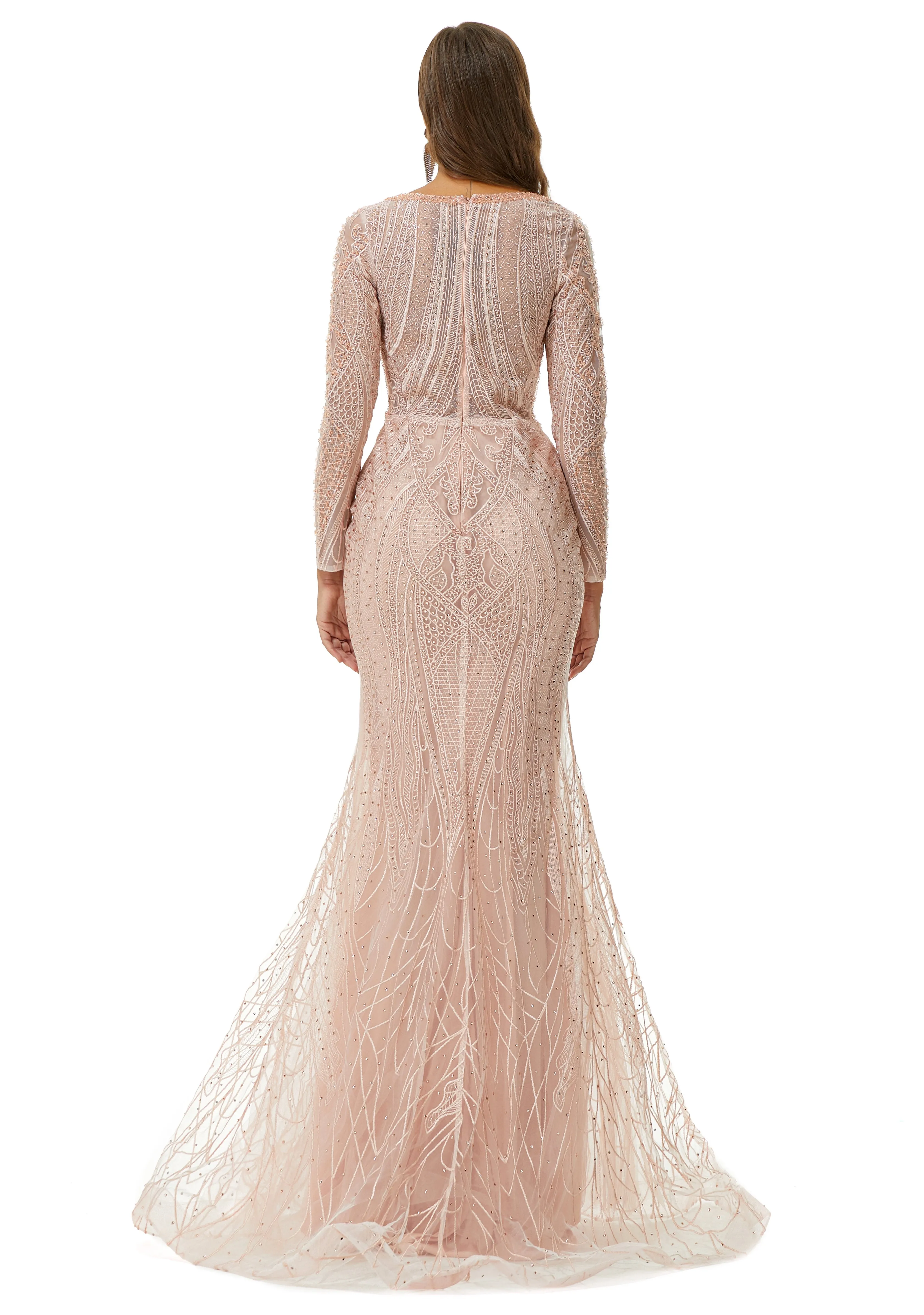 Ballbella Design | Sparkle Beaded Mermaid V-neck Long sleeves Prom Dresses