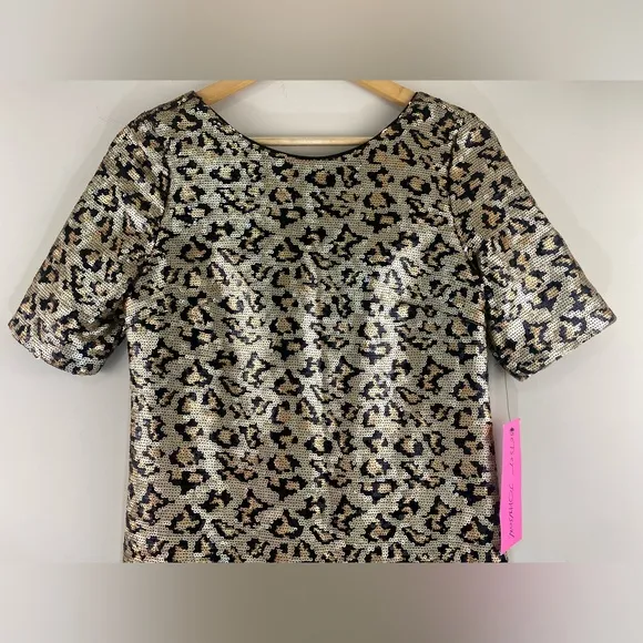 Betsey Johnson Women's Sequined Leopard Print Mini Shift Dress Sz 2