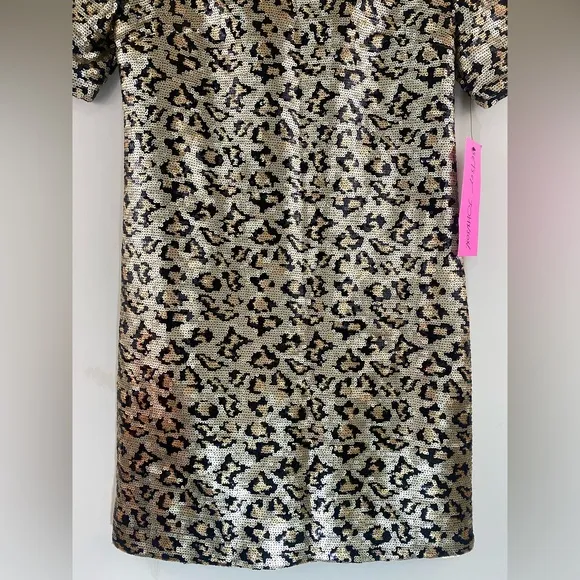 Betsey Johnson Women's Sequined Leopard Print Mini Shift Dress Sz 2