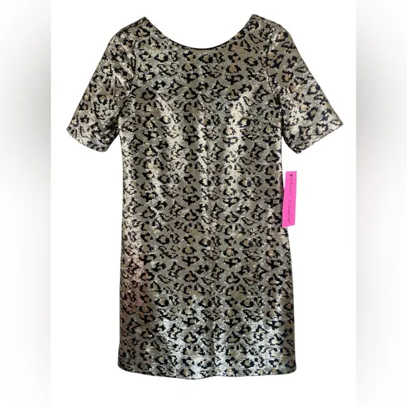 Betsey Johnson Women's Sequined Leopard Print Mini Shift Dress Sz 2