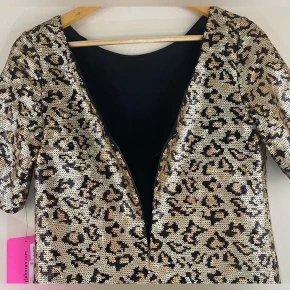 Betsey Johnson Women's Sequined Leopard Print Mini Shift Dress Sz 2