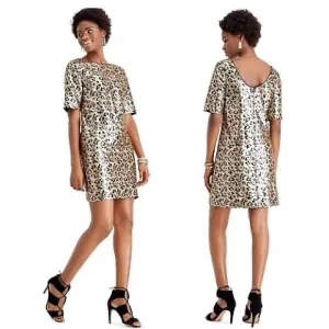 Betsey Johnson Women's Sequined Leopard Print Mini Shift Dress Sz 2