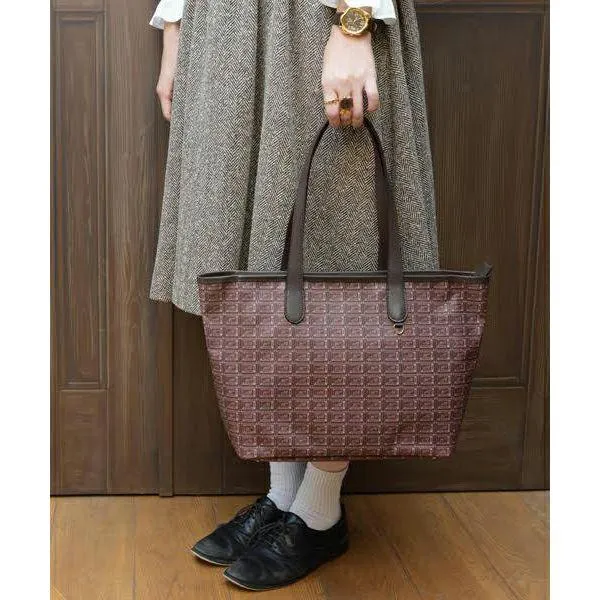 Bitter Chocolate Zip Leather Tote Bag (Pink Liner)【Japan Jewelry】