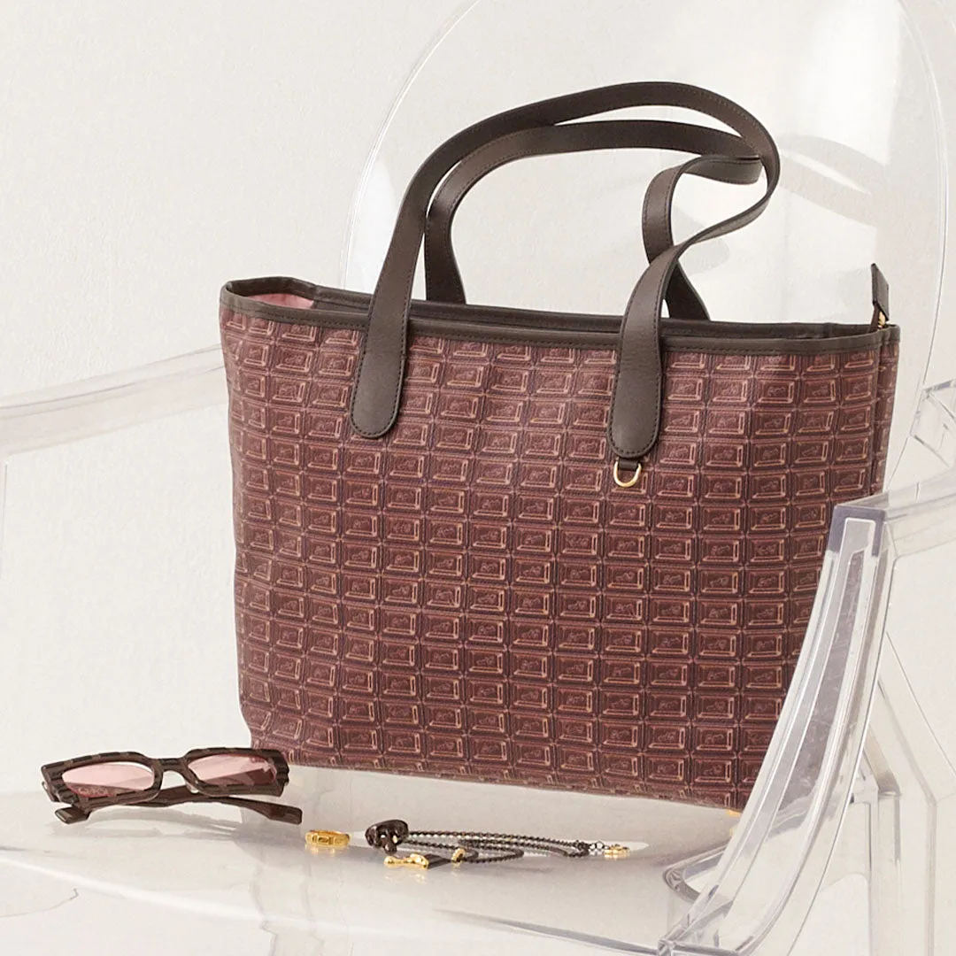Bitter Chocolate Zip Leather Tote Bag (Pink Liner)【Japan Jewelry】