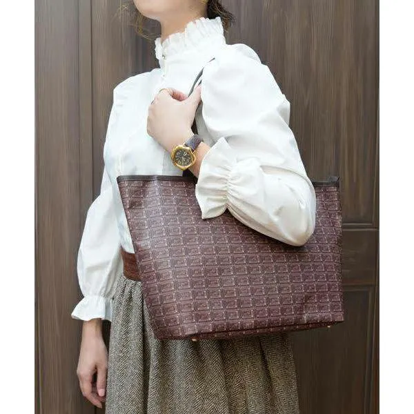 Bitter Chocolate Zip Leather Tote Bag (Pink Liner)【Japan Jewelry】