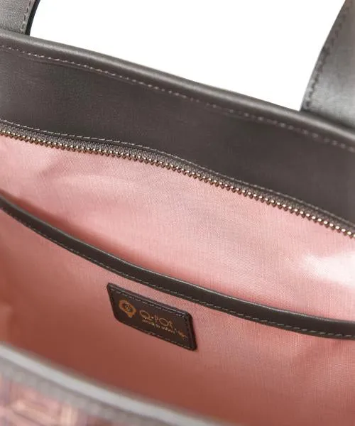Bitter Chocolate Zip Leather Tote Bag (Pink Liner)【Japan Jewelry】