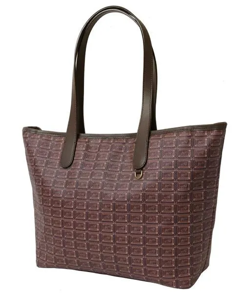 Bitter Chocolate Zip Leather Tote Bag (Pink Liner)【Japan Jewelry】
