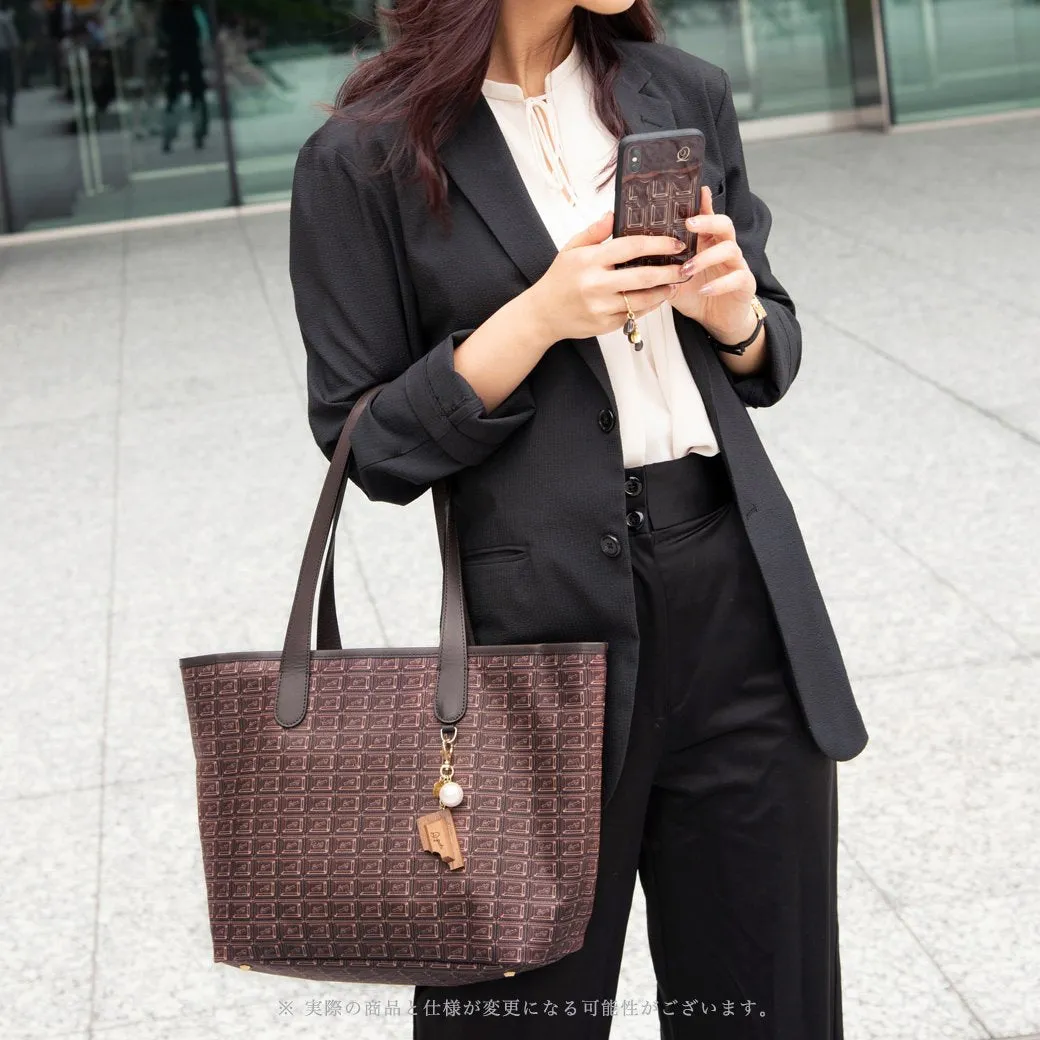 Bitter Chocolate Zip Leather Tote Bag (Pink Liner)【Japan Jewelry】