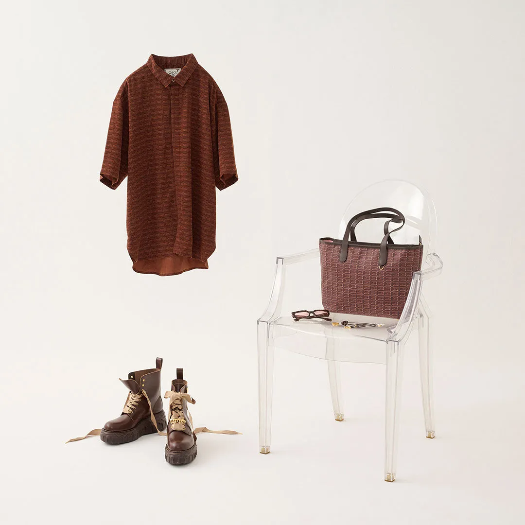 Bitter Chocolate Zip Leather Tote Bag (Pink Liner)【Japan Jewelry】