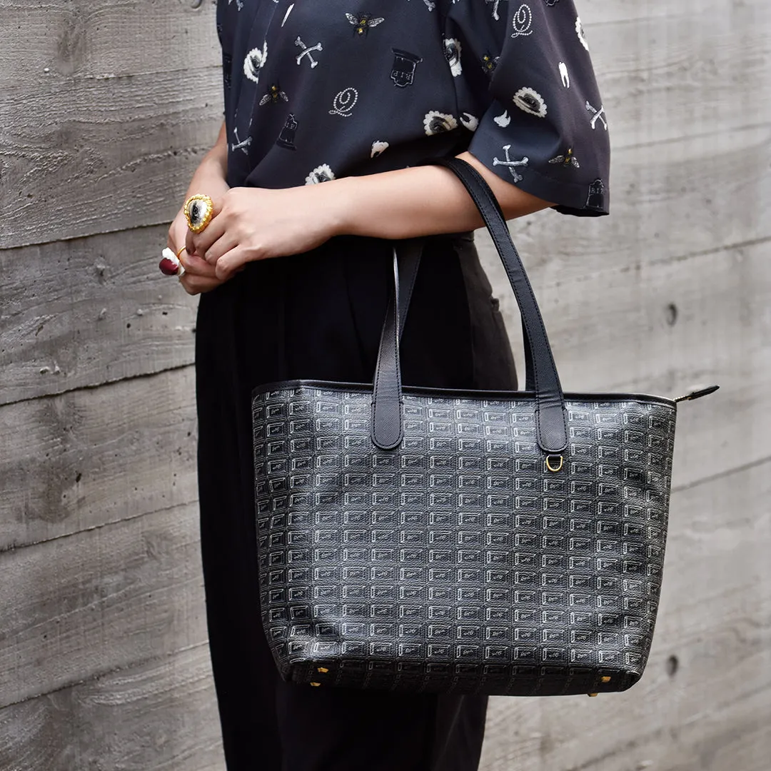 Black Chocolate Zip Leather Tote Bag【Japan Jewelry】