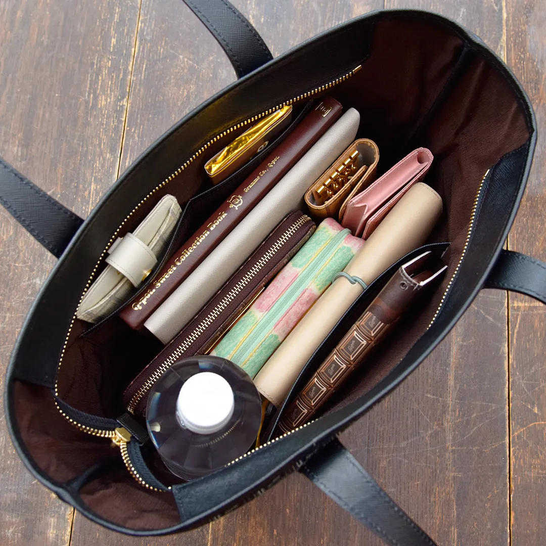 Black Chocolate Zip Leather Tote Bag【Japan Jewelry】