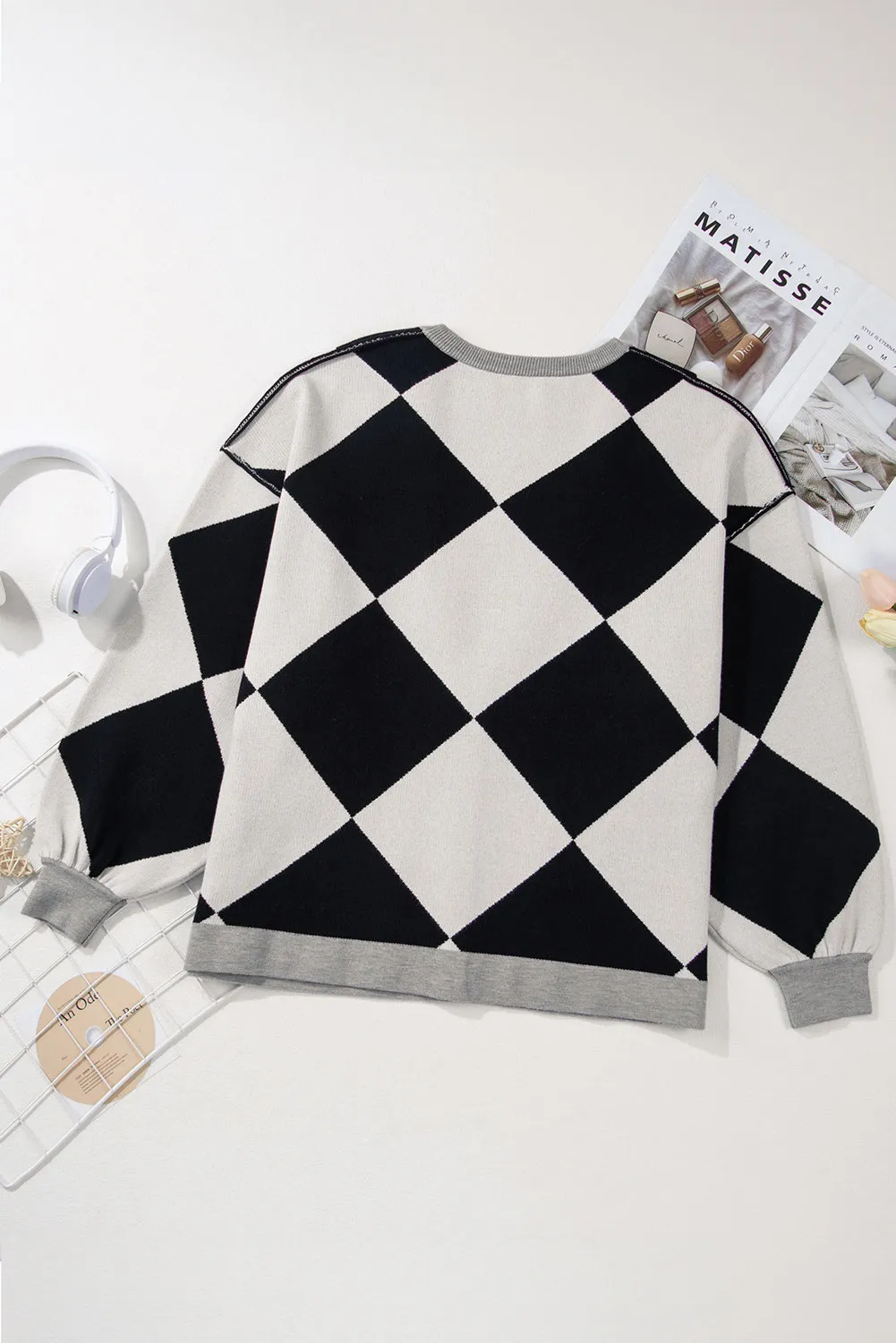 Black Colorblock Drop Shoulder Buttoned Loose Cardigan