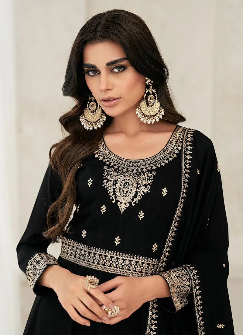 Black Embroidery Festive Anarkali Suit