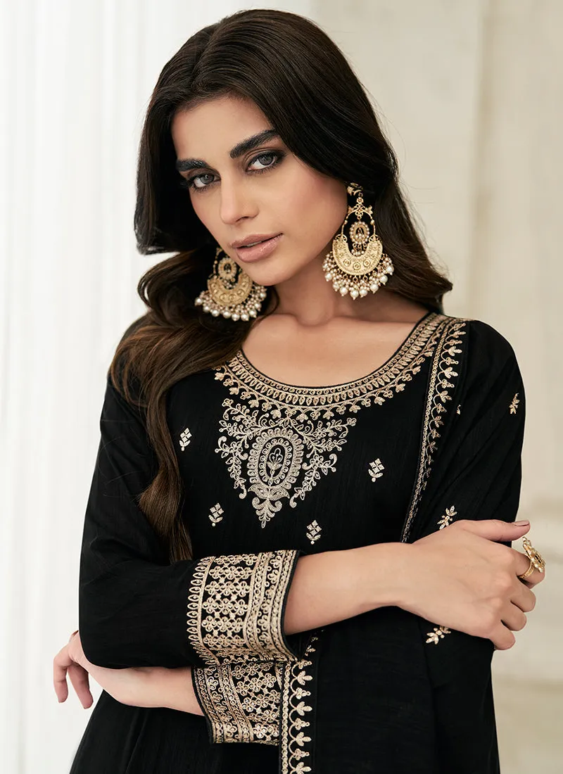 Black Embroidery Festive Anarkali Suit