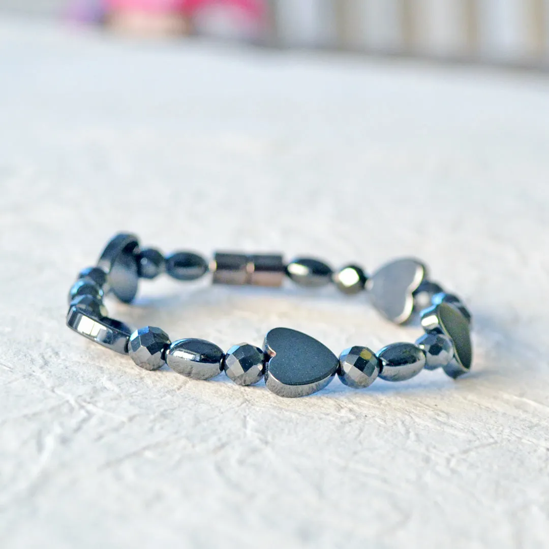 Black Hematite Hearts Magnetic Health Bracelet