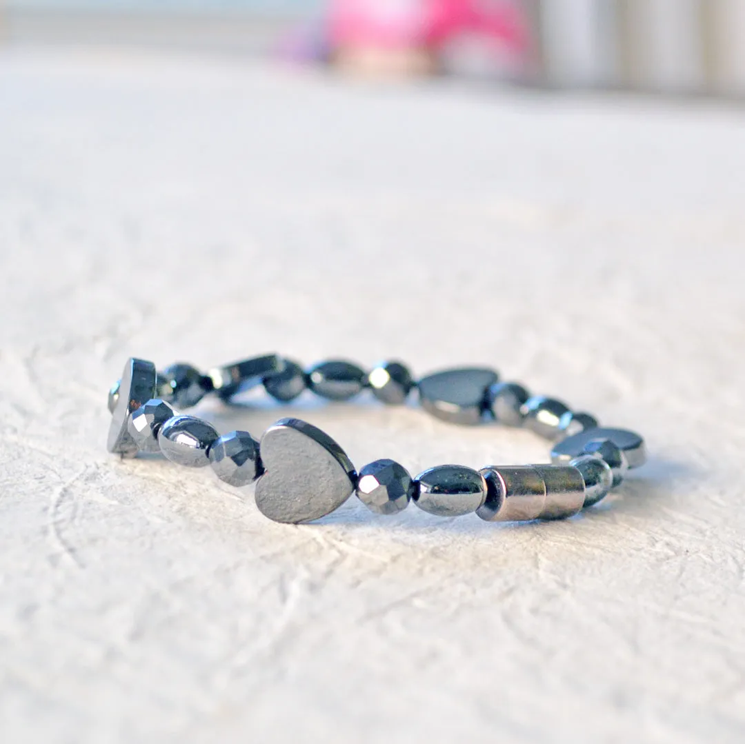 Black Hematite Hearts Magnetic Health Bracelet
