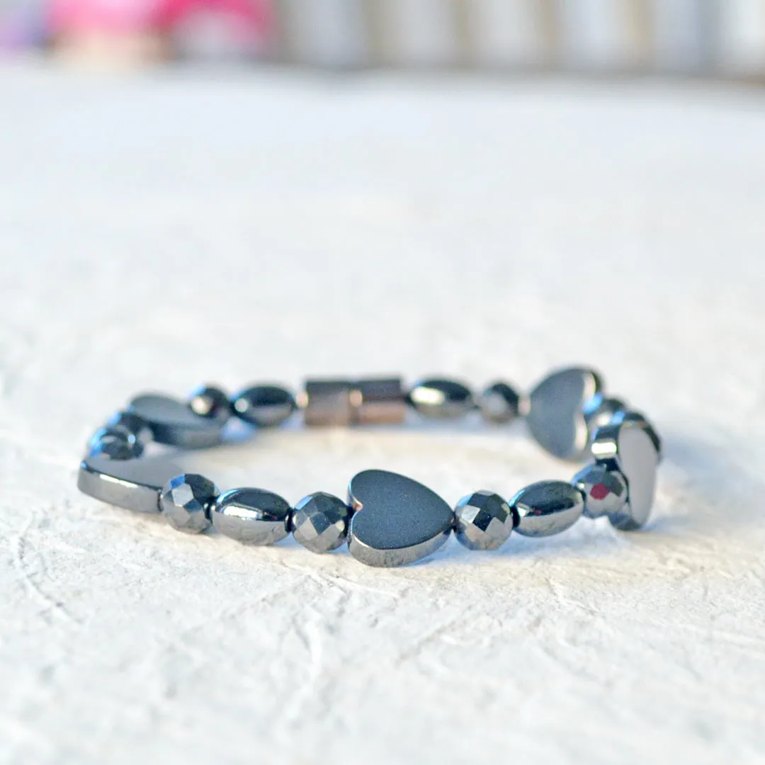 Black Hematite Hearts Magnetic Health Bracelet