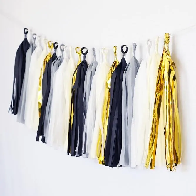 Black Mylar Gold White Gray Ivory Tassel Garland Banner Party Decoration Wedding