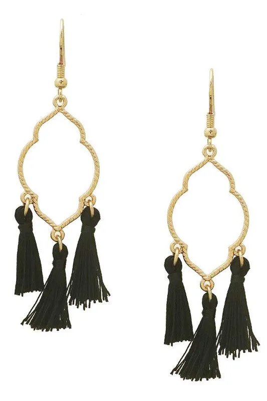 Black Triple Tassel Earrings