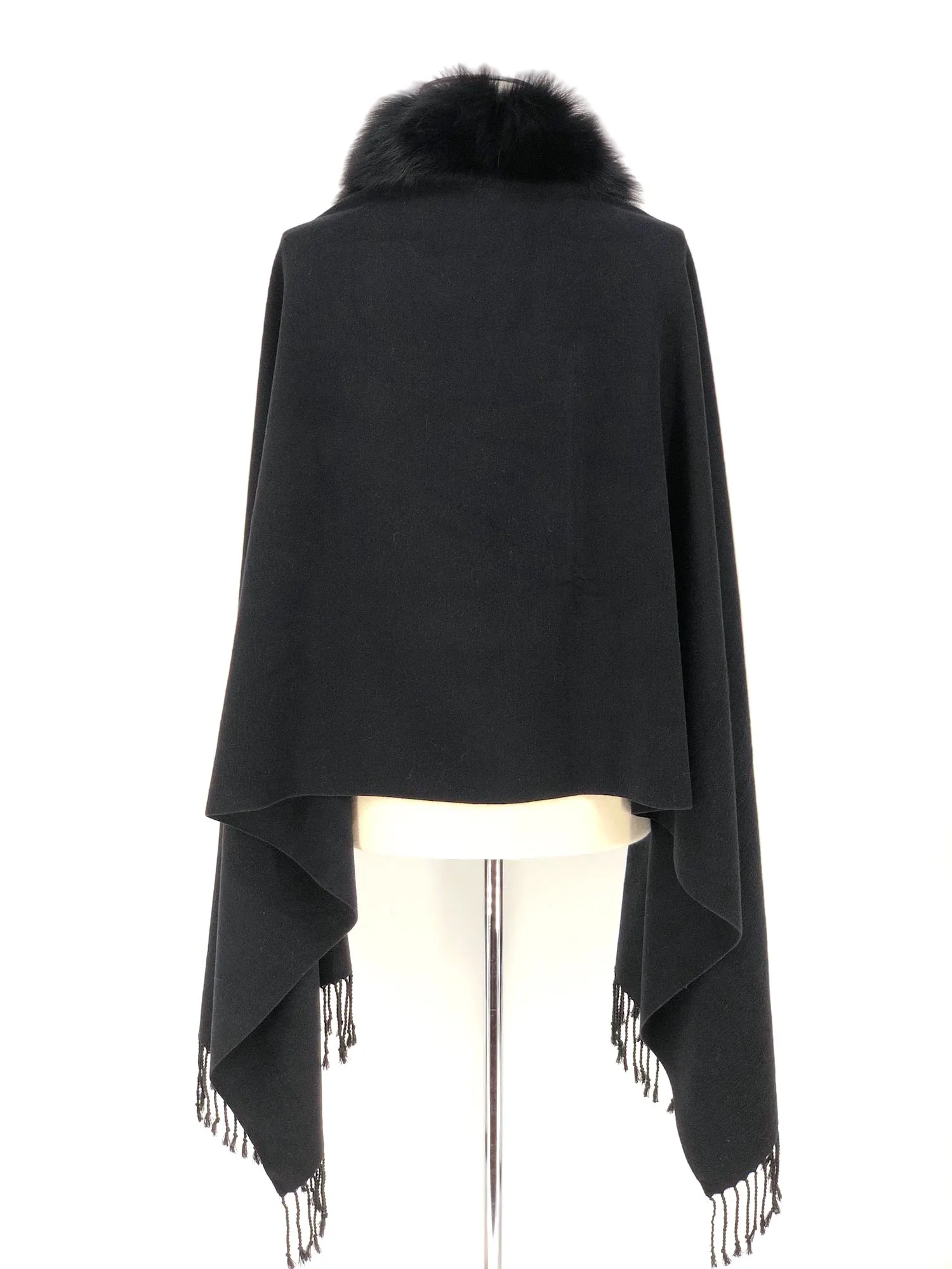 BLACK WOOL WITH FOX TRIM SHAWL