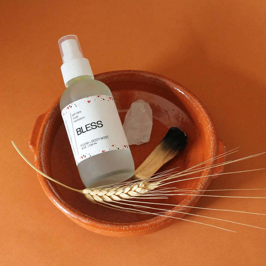 BLESS Energy Cleansing Spray. Cedar. Citrus. Sage. Palo Santo. Antibacterial Yoga Mat Mist. Quartz Crystal. 4 oz.