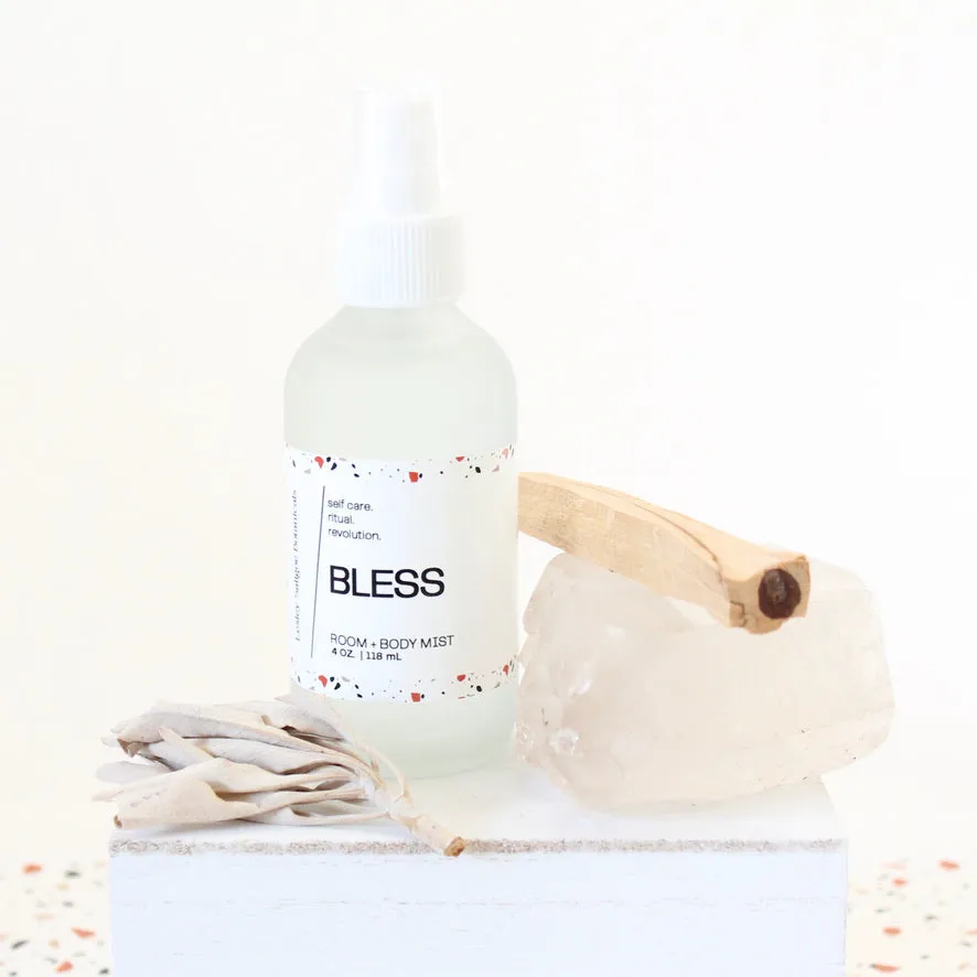 BLESS Energy Cleansing Spray. Cedar. Citrus. Sage. Palo Santo. Antibacterial Yoga Mat Mist. Quartz Crystal. 4 oz.
