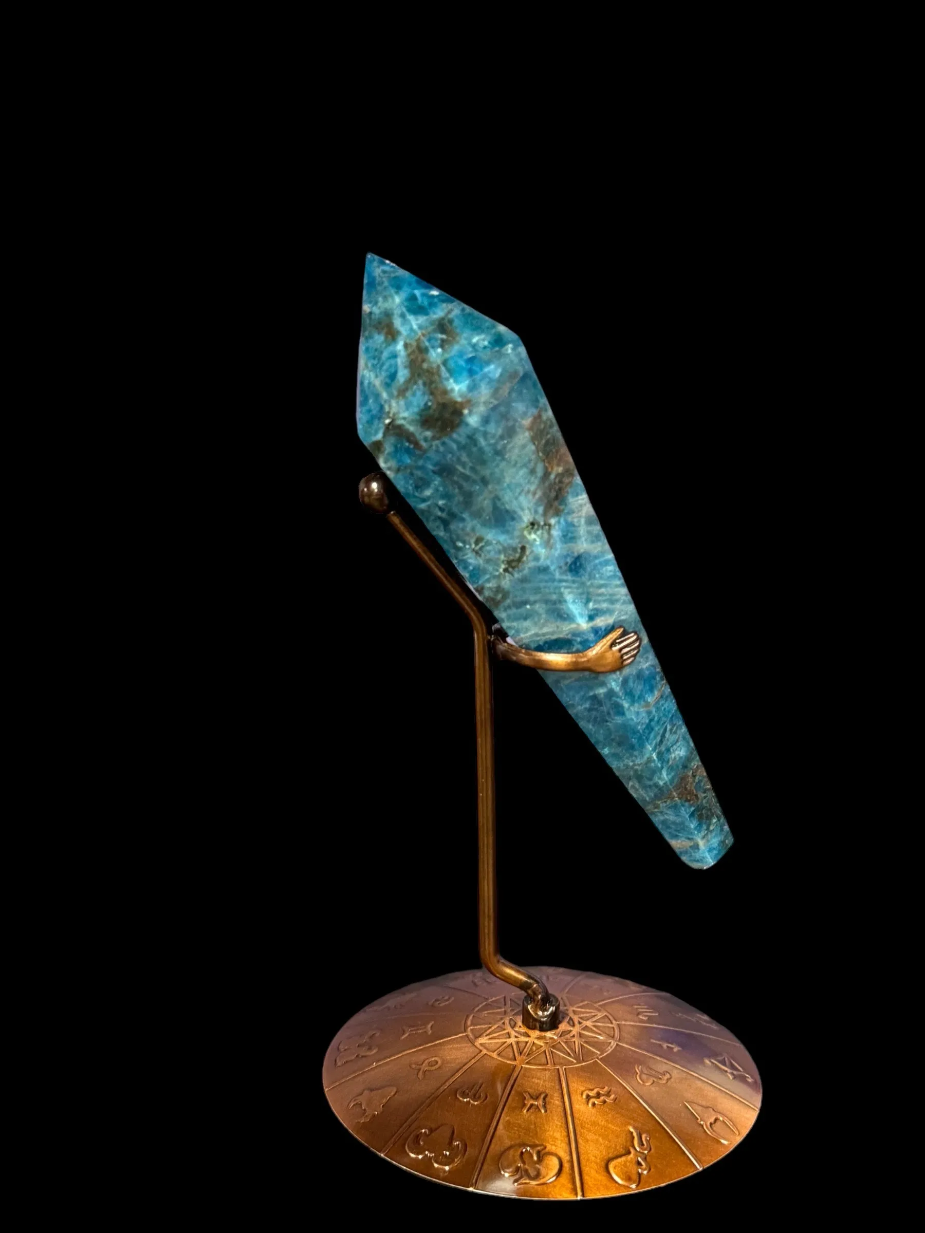 Blue Apatite Crystal Scepter with Zodiac Stand, Natural Blue Apatite, Crystal Shop