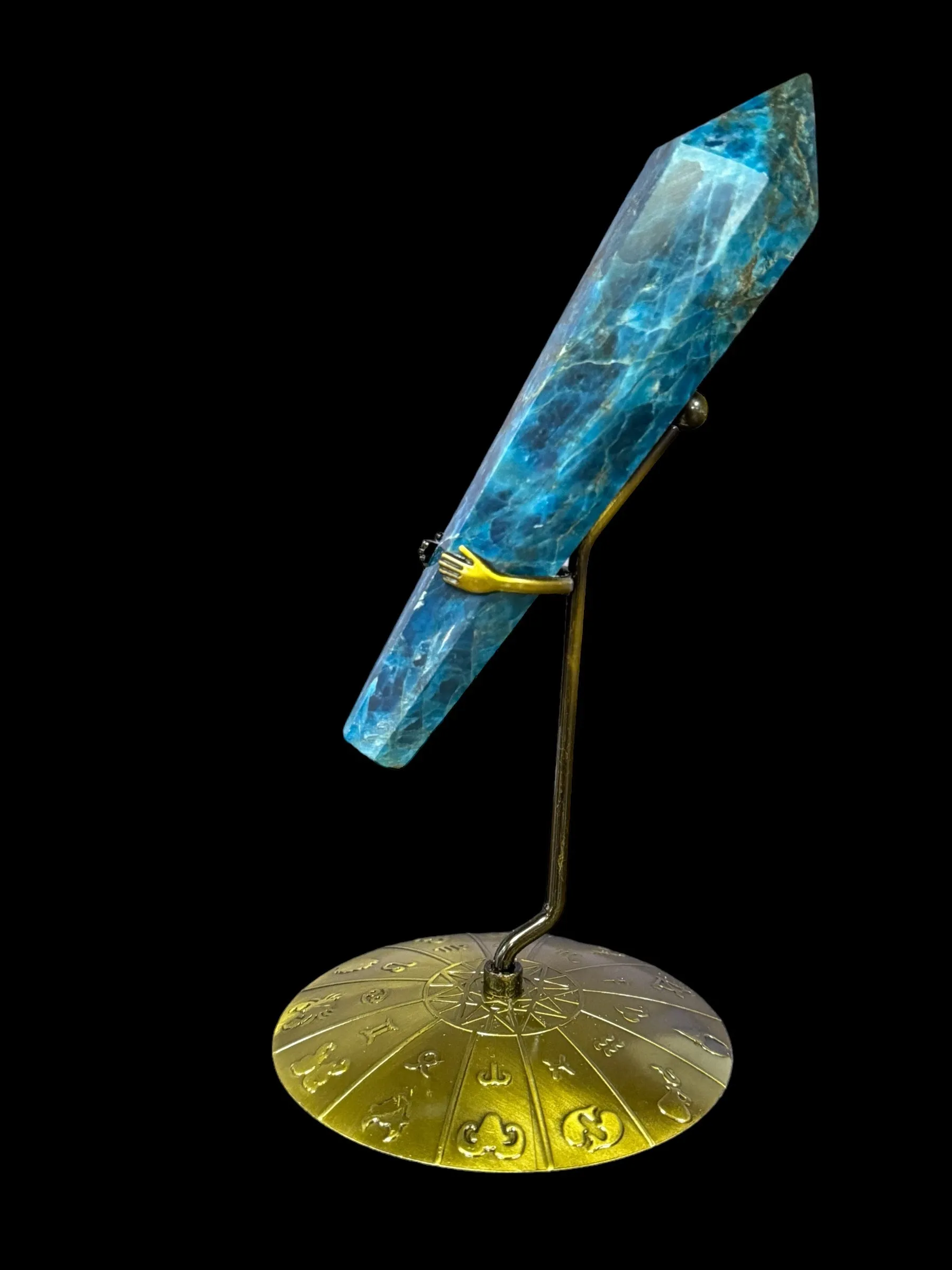 Blue Apatite Crystal Scepter with Zodiac Stand, Natural Blue Apatite, Crystal Shop
