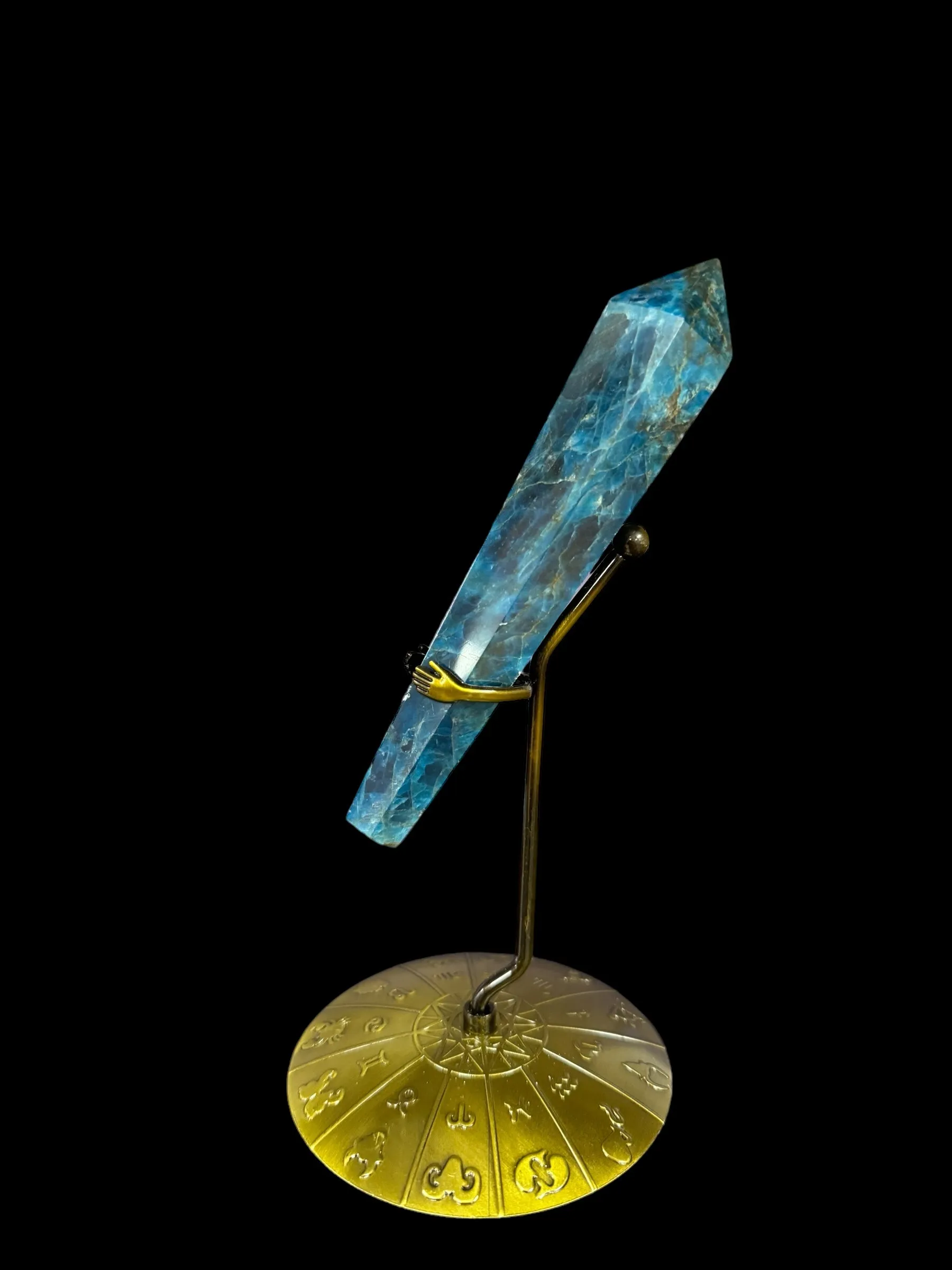 Blue Apatite Crystal Scepter with Zodiac Stand, Natural Blue Apatite, Crystal Shop