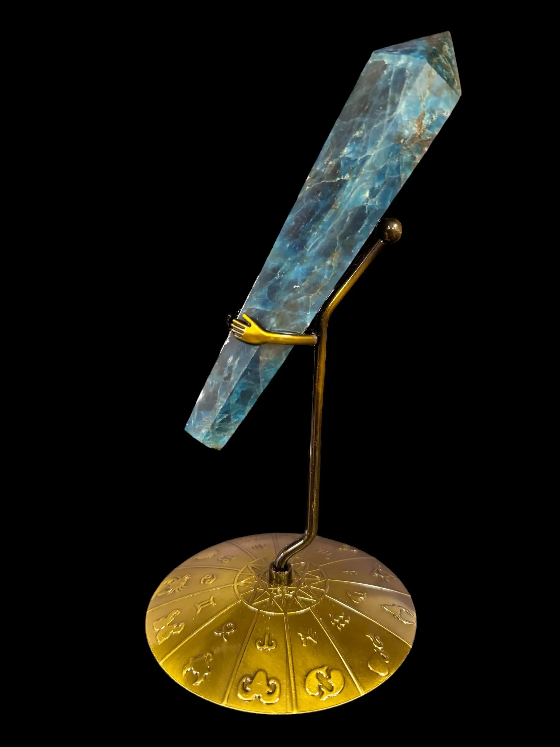 Blue Apatite Crystal Scepter with Zodiac Stand, Natural Blue Apatite, Crystal Shop
