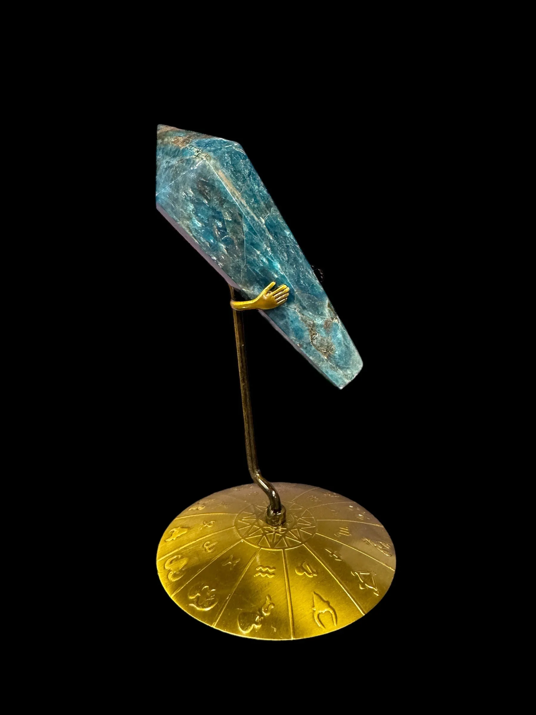 Blue Apatite Crystal Scepter with Zodiac Stand, Natural Blue Apatite, Crystal Shop