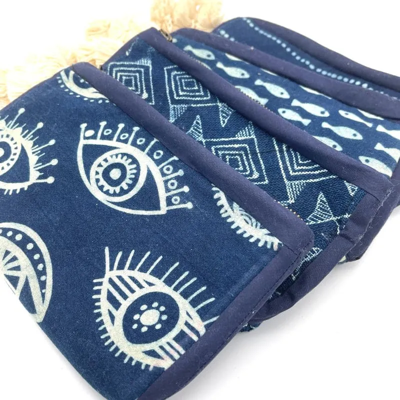 Blue Batik Fabric Tassel Pouch
