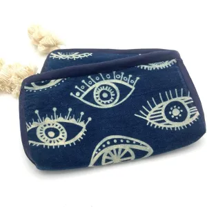 Blue Batik Fabric Tassel Pouch