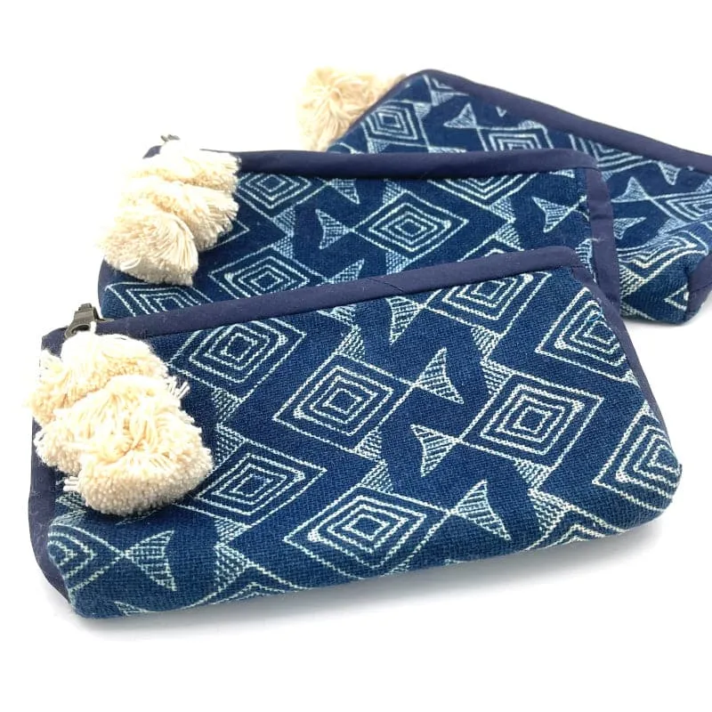 Blue Batik Fabric Tassel Pouch
