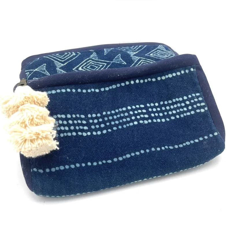 Blue Batik Fabric Tassel Pouch