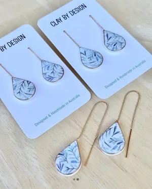 Blue floral drop threaders
