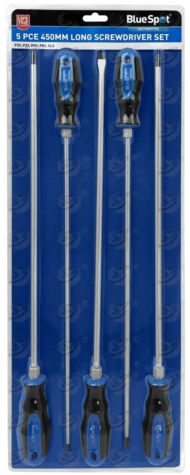 BLUESPOT 5PCS EXTRA LONG MAGNETIC SCREWDRIVER SET ( SLOTTED - PHILLIPS - POZIDRIVE )
