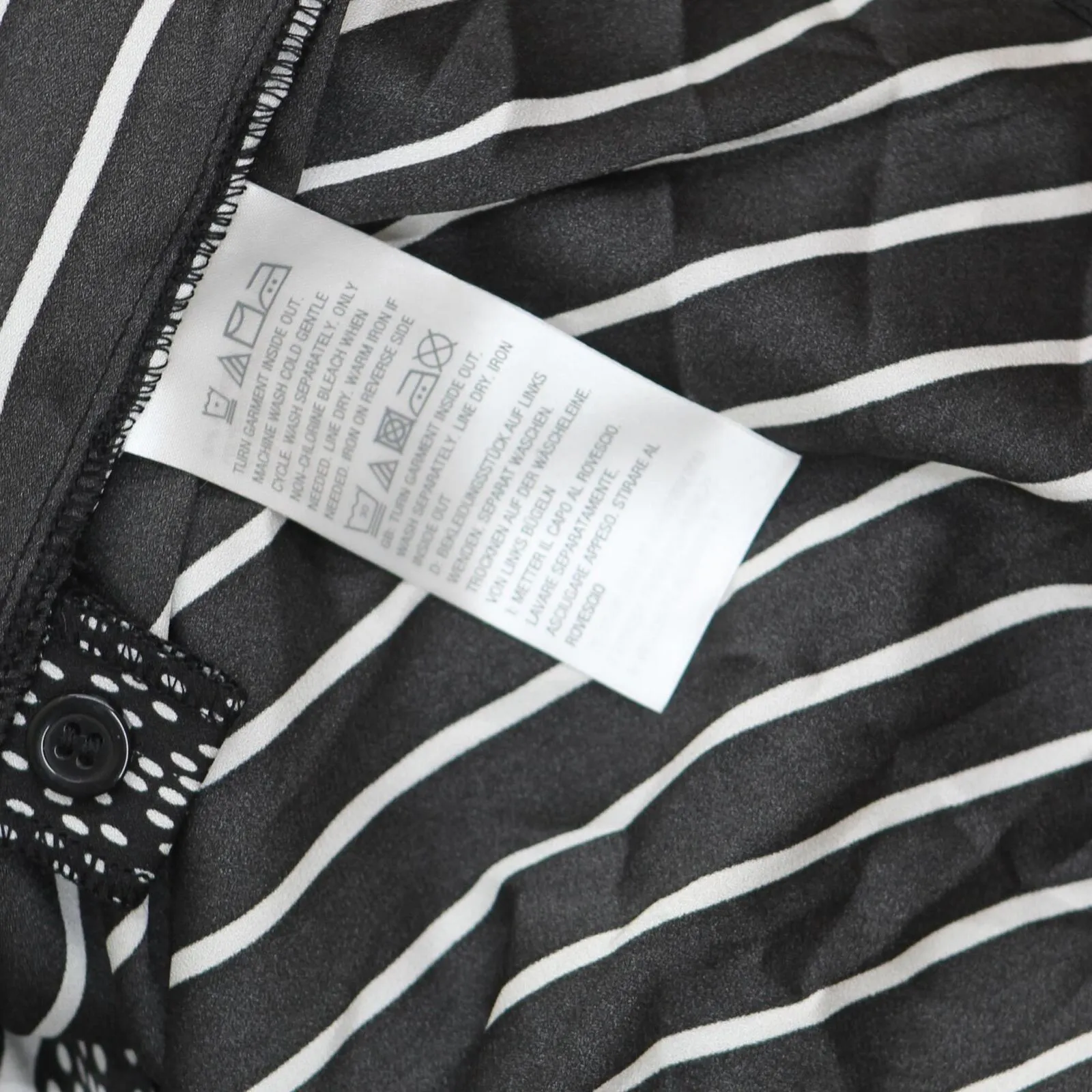 Bob Mackie Womens Woven Pinstriped Print Button Front Blouse A305229 Black 1X