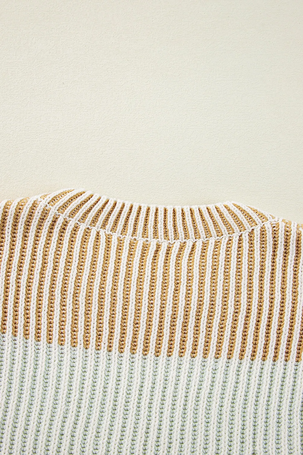 Brown Colorblock Textured Knit Bubble Sleeve Sweater