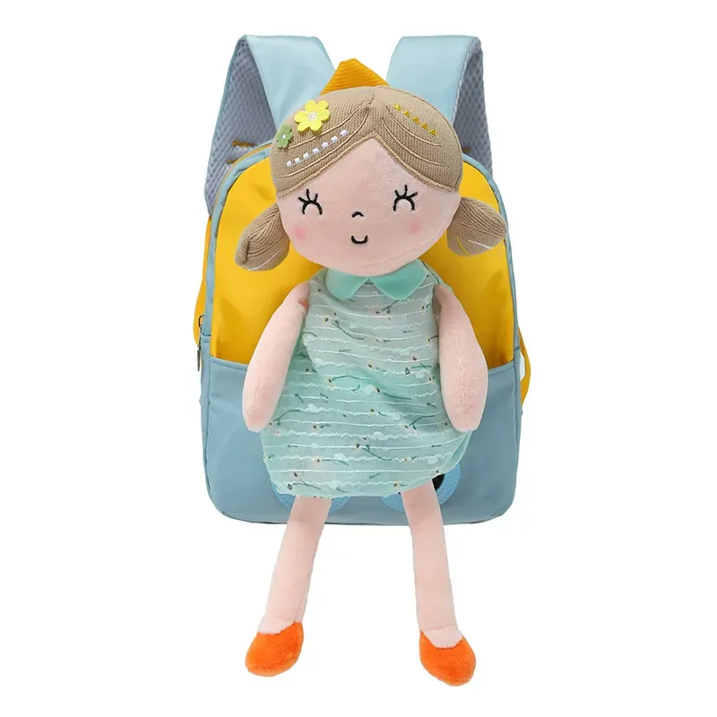 (Buy 1 Get 1) Kids Girls Cute Casual Colorblock Zipper Plush Doll School Backpack Bag
